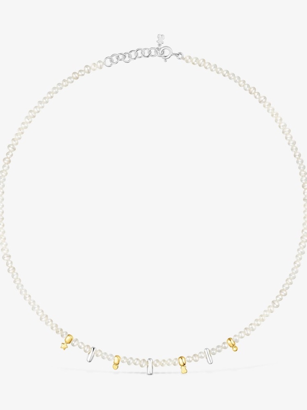 Tous White Pearl Necklace with Gold & Silver Accents